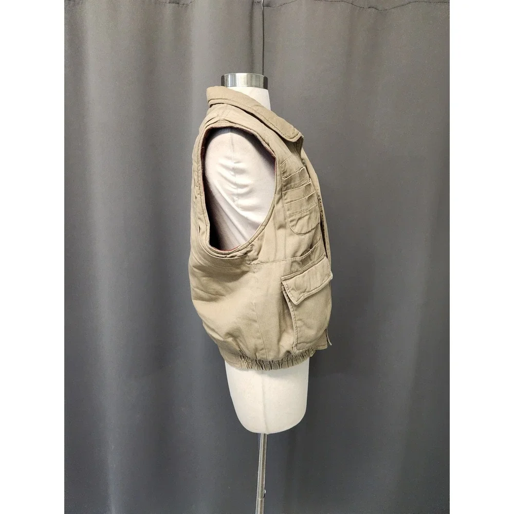 Vintage Willow Bay Vest Tan Utility Flannel Lined‎ Multi-Pocket Workwear Medium